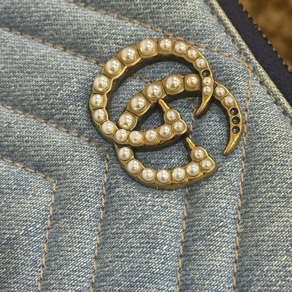 Gucci Marmont Light Distressed Denim Zip Around Wallet - Picture 10 of 11